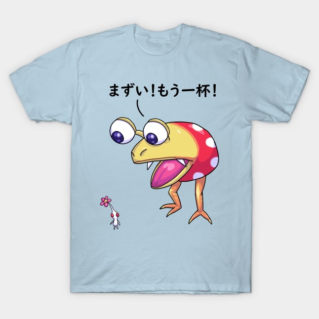 Red Bulborb Eating White Pikmin T-Shirt by Genki no Nai